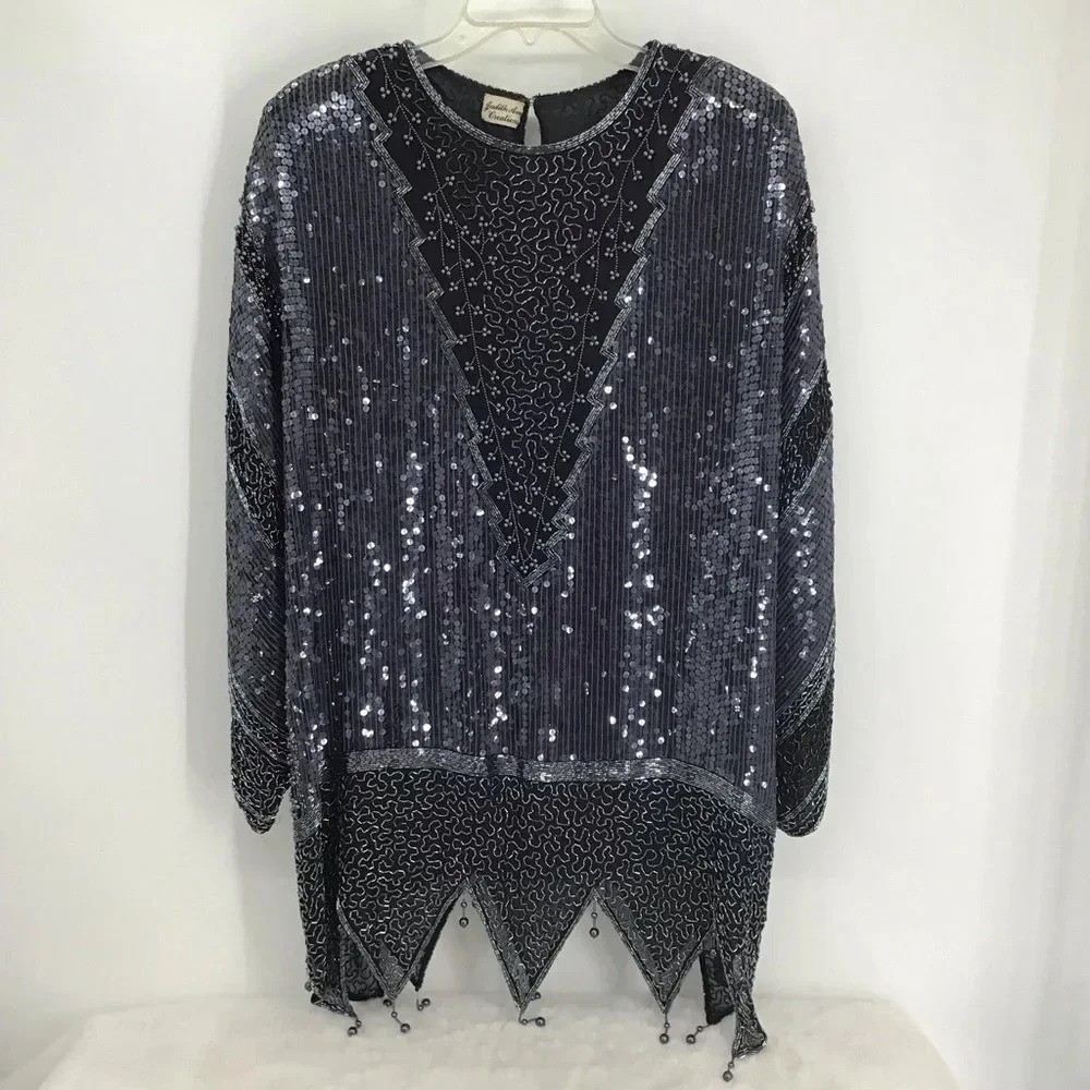 Judith Ann Creations Vintage 80’s Gatsby Style Beaded SequinTunic Top Size L/XL